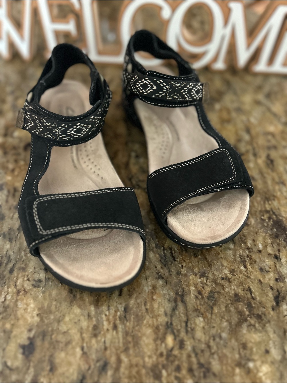 Clarks Black Open-Toe Adjustable Sandals